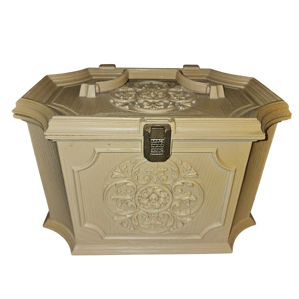 Vintage MCM 1970s Mary Klein Inc Sewing Box Medallion Beige Storage SC-2015 - Picture 12 of 14